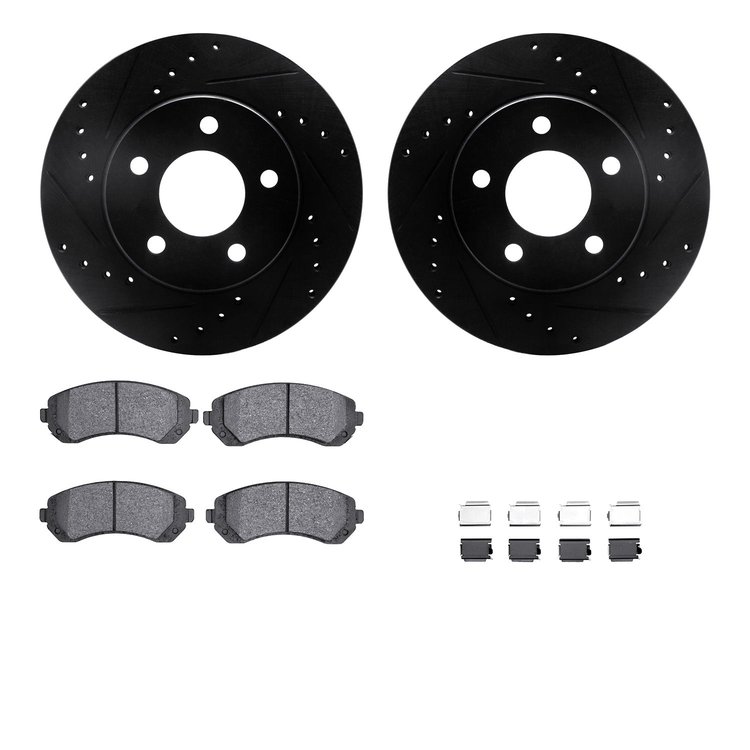 8312-45018 Drilled/Slotted Brake Rotors with 3000-Series Ceramic Brake Pads Kit & Hardware [Black], 2001-2007 GM, Position: Fron