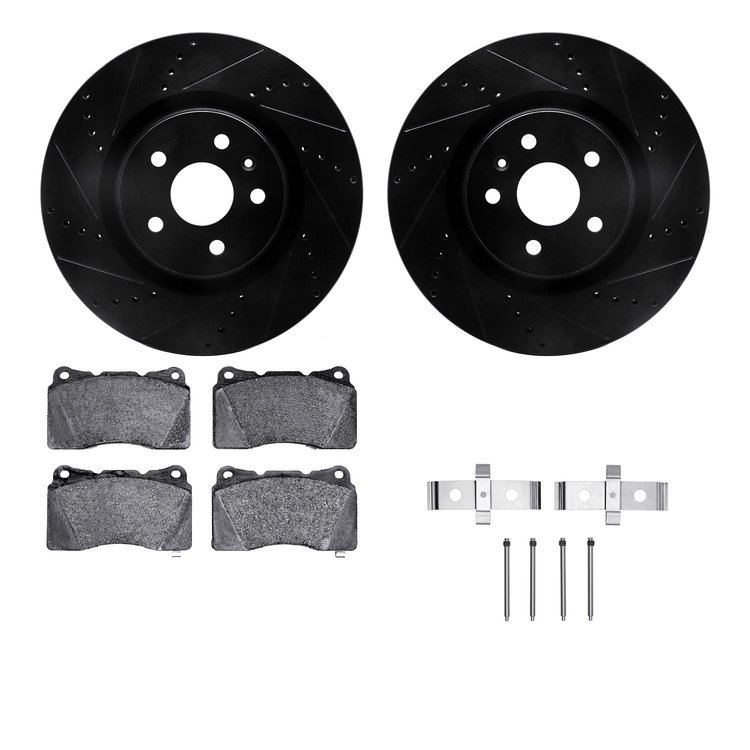 8312-45020 Drilled/Slotted Brake Rotors with 3000-Series Ceramic Brake Pads Kit & Hardware [Black], 2009-2013 GM, Position: Fron