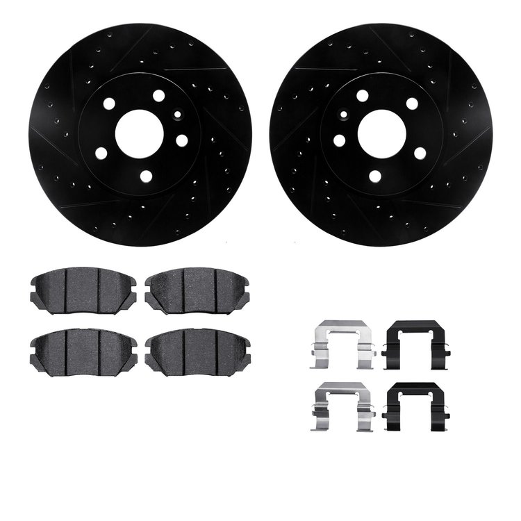 8312-45022 Drilled/Slotted Brake Rotors with 3000-Series Ceramic Brake Pads Kit & Hardware [Black], 2010-2020 GM, Position: Fron
