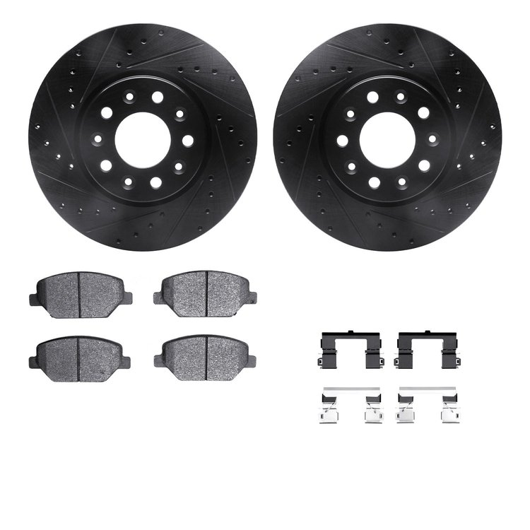 8312-45031 Drilled/Slotted Brake Rotors with 3000-Series Ceramic Brake Pads Kit & Hardware [Black], 2016-2020 GM, Position: Fron