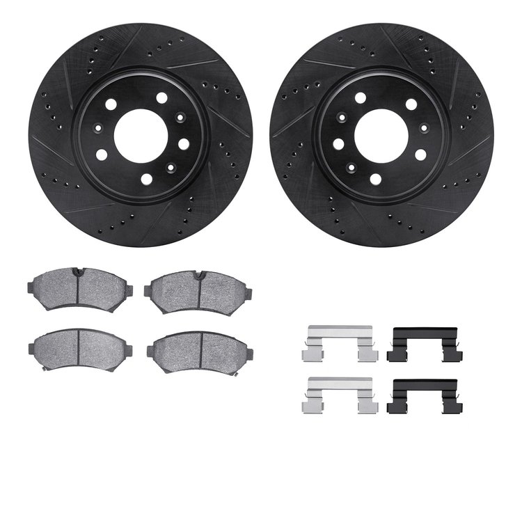 8312-46020 Drilled/Slotted Brake Rotors with 3000-Series Ceramic Brake Pads Kit & Hardware [Black], 2003-2003 GM, Position: Fron