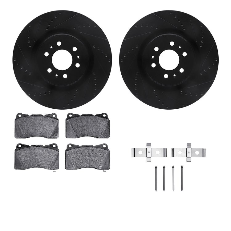8312-46031 Drilled/Slotted Brake Rotors with 3000-Series Ceramic Brake Pads Kit & Hardware [Black], 2004-2011 GM, Position: Fron