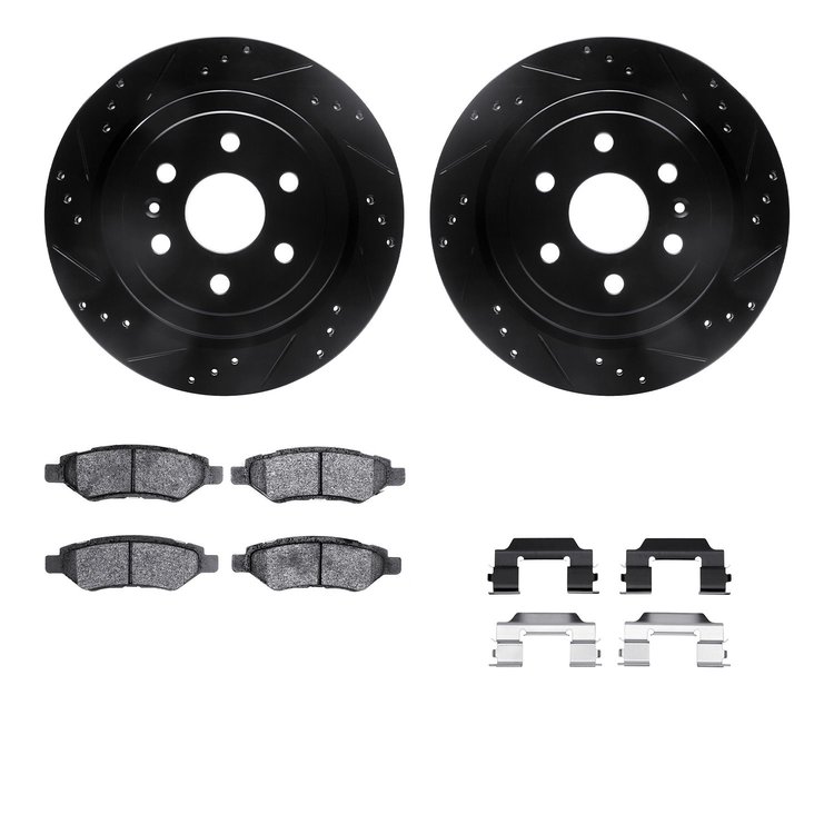 8312-46046 Drilled/Slotted Brake Rotors with 3000-Series Ceramic Brake Pads Kit & Hardware [Black], 2010-2016 GM, Position: Rear