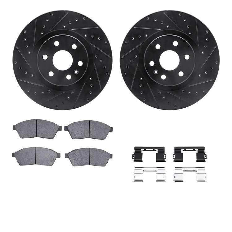 8312-46050 Drilled/Slotted Brake Rotors with 3000-Series Ceramic Brake Pads Kit & Hardware [Black], 2010-2016 GM, Position: Fron