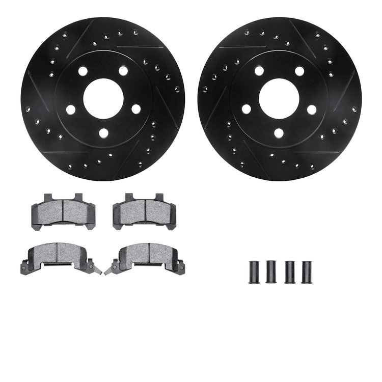 8312-47022 Drilled/Slotted Brake Rotors with 3000-Series Ceramic Brake Pads Kit & Hardware [Black], 1990-1991 GM, Position: Fron