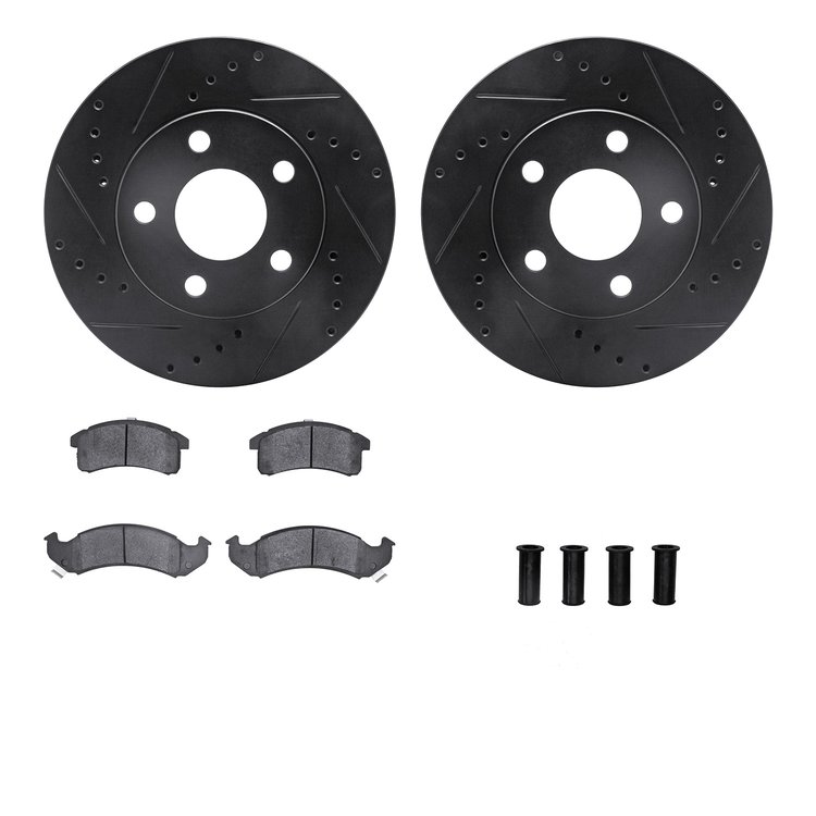 8312-47036 Drilled/Slotted Brake Rotors with 3000-Series Ceramic Brake Pads Kit & Hardware [Black], 1991-1993 GM, Position: Fron