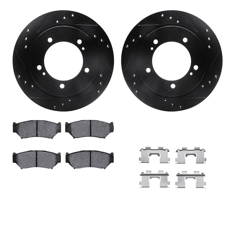 8312-47039 Drilled/Slotted Brake Rotors with 3000-Series Ceramic Brake Pads Kit & Hardware [Black], 1999-2004 Multiple Makes/Mod