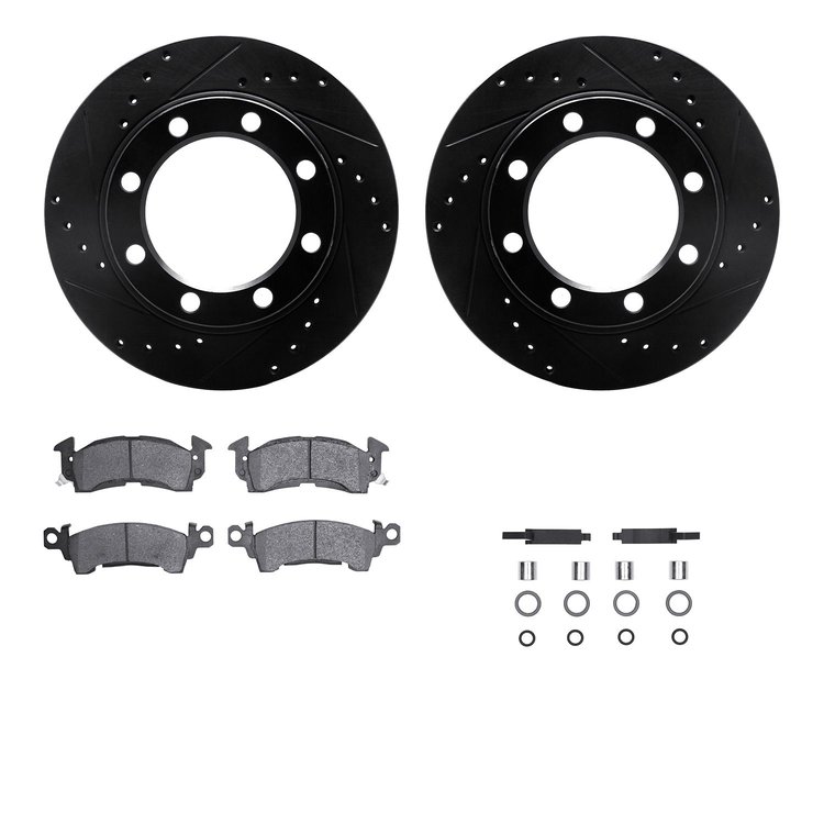 8312-48008 Drilled/Slotted Brake Rotors with 3000-Series Ceramic Brake Pads Kit & Hardware [Black], 1971-1988 Multiple Makes/Mod