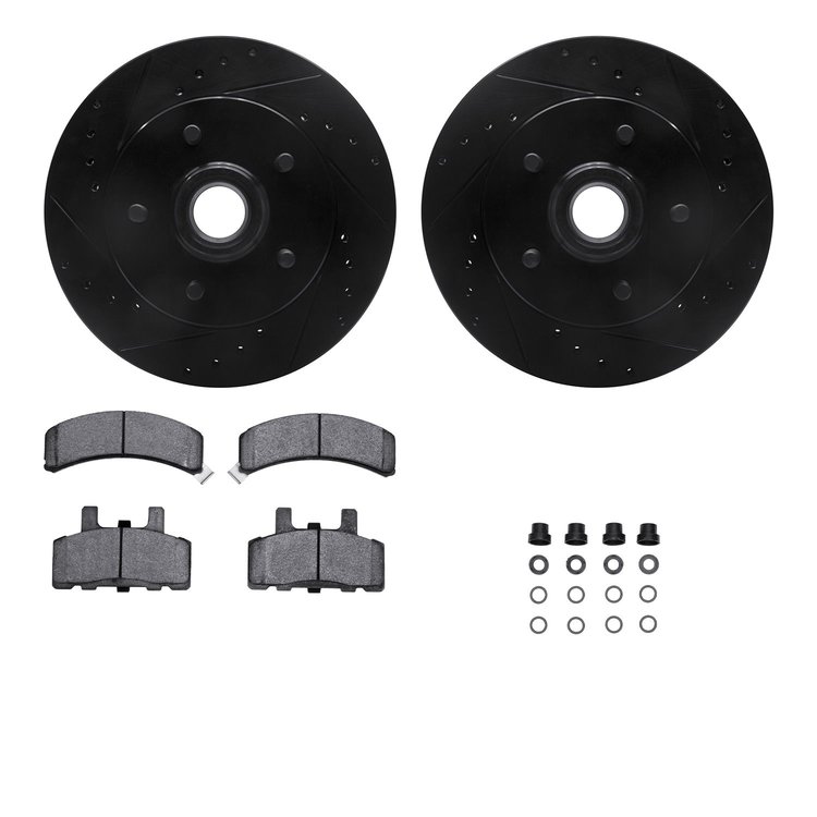 8312-48023 Drilled/Slotted Brake Rotors with 3000-Series Ceramic Brake Pads Kit & Hardware [Black], 1992-2002 GM, Position: Fron