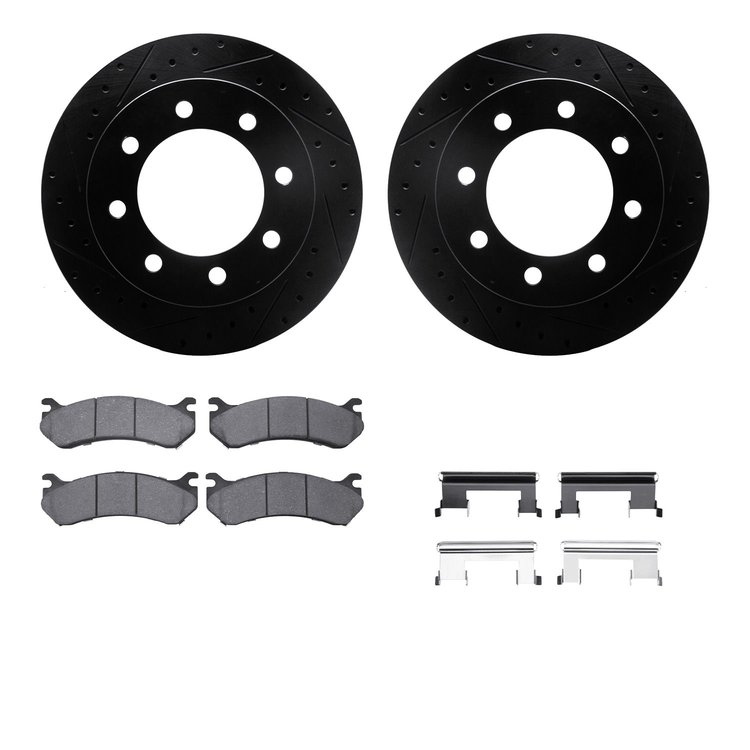 8312-48040 Drilled/Slotted Brake Rotors with 3000-Series Ceramic Brake Pads Kit & Hardware [Black], 1999-2013 GM, Position: Rear
