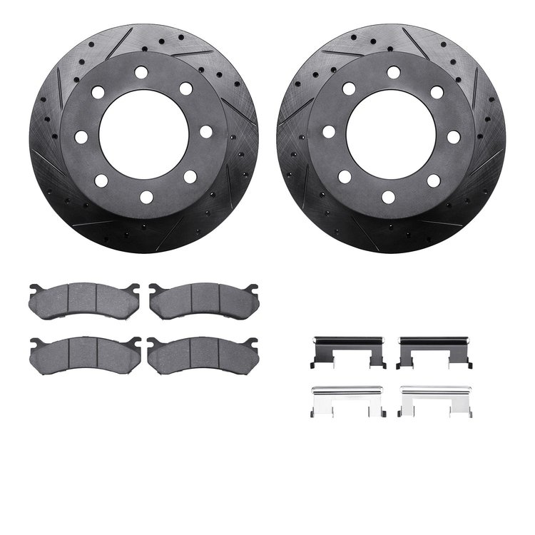8312-48041 Drilled/Slotted Brake Rotors with 3000-Series Ceramic Brake Pads Kit & Hardware [Black], 2003-2005 GM, Position: Rear
