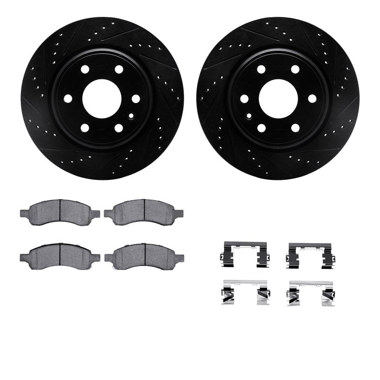 8312-48061 Drilled/Slotted Brake Rotors with 3000-Series Ceramic Brake Pads Kit & Hardware [Black], 2007-2017 GM, Position: Fron