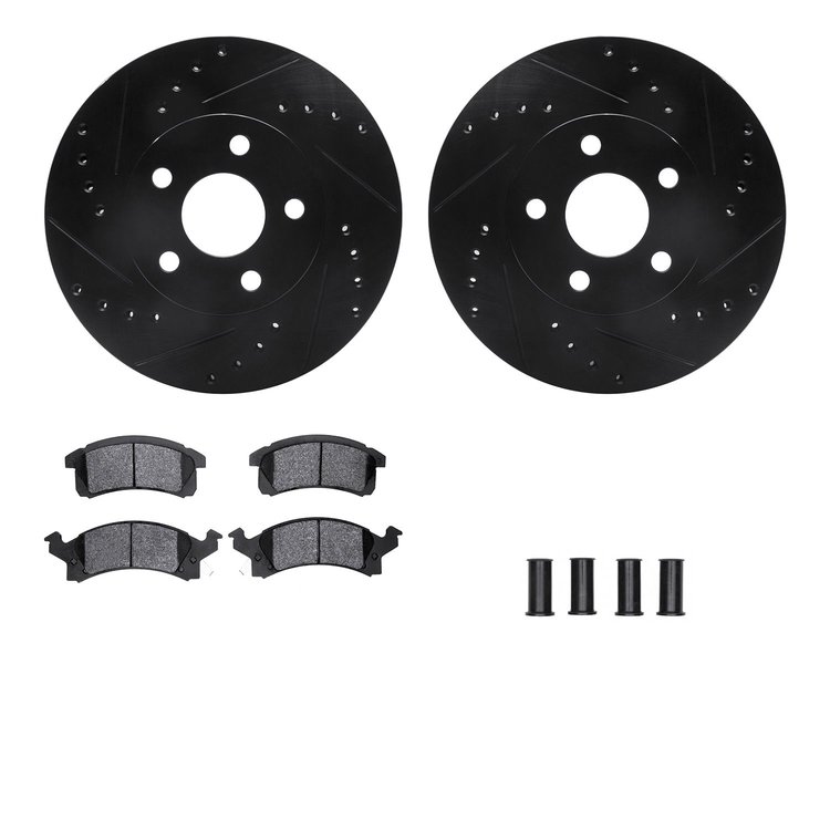 8312-52007 Drilled/Slotted Brake Rotors with 3000-Series Ceramic Brake Pads Kit & Hardware [Black], 1990-2005 GM, Position: Fron