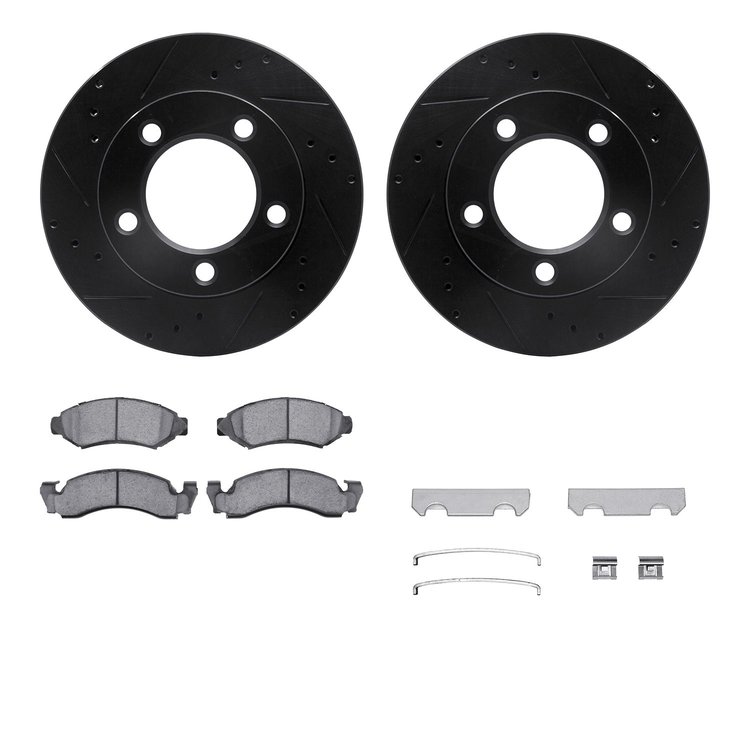 8312-54020 Drilled/Slotted Brake Rotors with 3000-Series Ceramic Brake Pads Kit & Hardware [Black], 1976-1985 Ford/Lincoln/Mercu