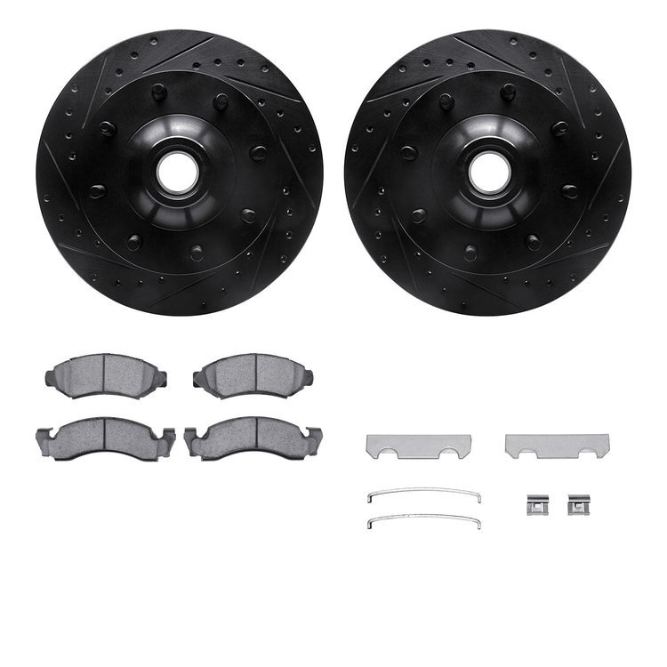 8312-54021 Drilled/Slotted Brake Rotors with 3000-Series Ceramic Brake Pads Kit & Hardware [Black], 1980-1985 Ford/Lincoln/Mercu