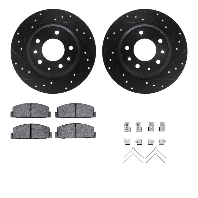 8312-54048 Drilled/Slotted Brake Rotors with 3000-Series Ceramic Brake Pads Kit & Hardware [Black], 2003-2005 Ford/Lincoln/Mercu