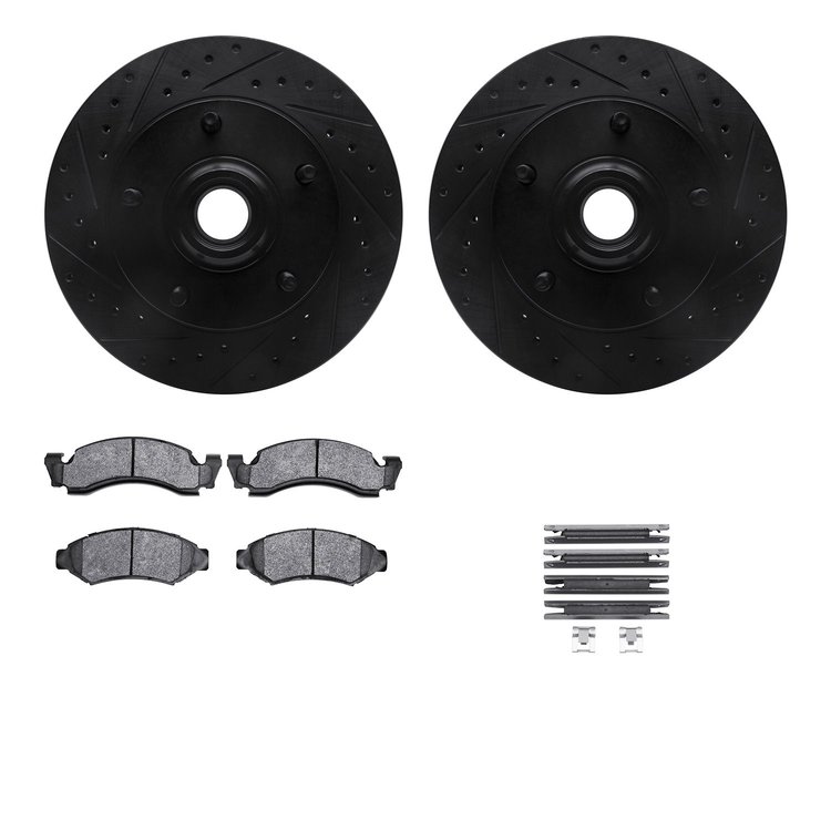 8312-54050 Drilled/Slotted Brake Rotors with 3000-Series Ceramic Brake Pads Kit & Hardware [Black], 1986-1993 Ford/Lincoln/Mercu