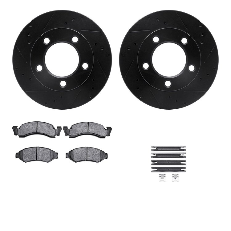 8312-54051 Drilled/Slotted Brake Rotors with 3000-Series Ceramic Brake Pads Kit & Hardware [Black], 1986-1993 Ford/Lincoln/Mercu
