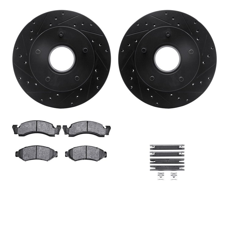 8312-54052 Drilled/Slotted Brake Rotors with 3000-Series Ceramic Brake Pads Kit & Hardware [Black], 1986-1988 Ford/Lincoln/Mercu