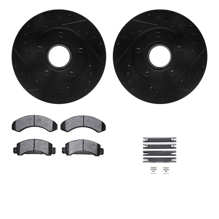 8312-54056 Drilled/Slotted Brake Rotors with 3000-Series Ceramic Brake Pads Kit & Hardware [Black], 1983-1992 Ford/Lincoln/Mercu