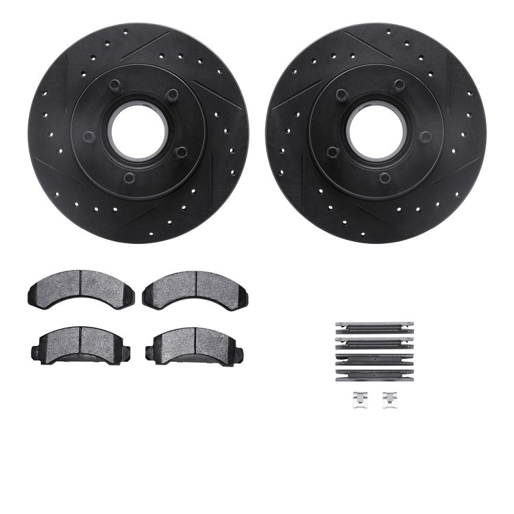 8312-54057 Drilled/Slotted Brake Rotors with 3000-Series Ceramic Brake Pads Kit & Hardware [Black], 1990-1994 Ford/Lincoln/Mercu