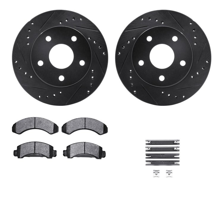 8312-54058 Drilled/Slotted Brake Rotors with 3000-Series Ceramic Brake Pads Kit & Hardware [Black], 1990-1997 Ford/Lincoln/Mercu