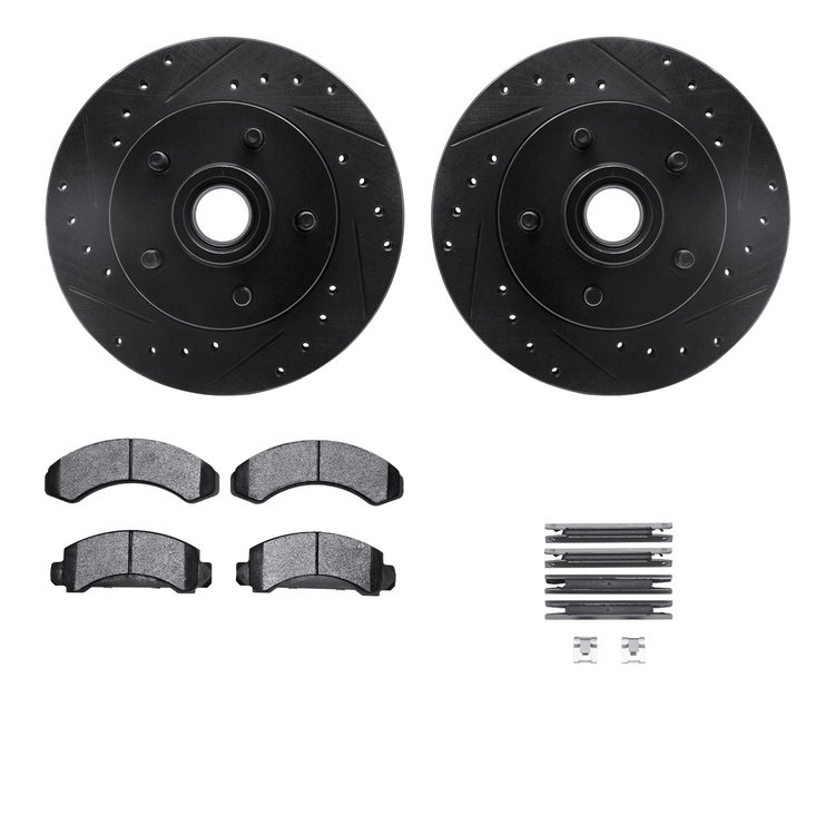 8312-54059 Drilled/Slotted Brake Rotors with 3000-Series Ceramic Brake Pads Kit & Hardware [Black], 1986-1992 Ford/Lincoln/Mercu