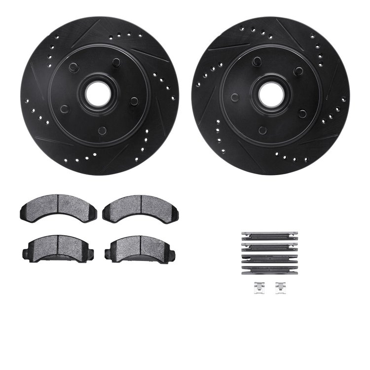 8312-54060 Drilled/Slotted Brake Rotors with 3000-Series Ceramic Brake Pads Kit & Hardware [Black], 1992-1997 Ford/Lincoln/Mercu