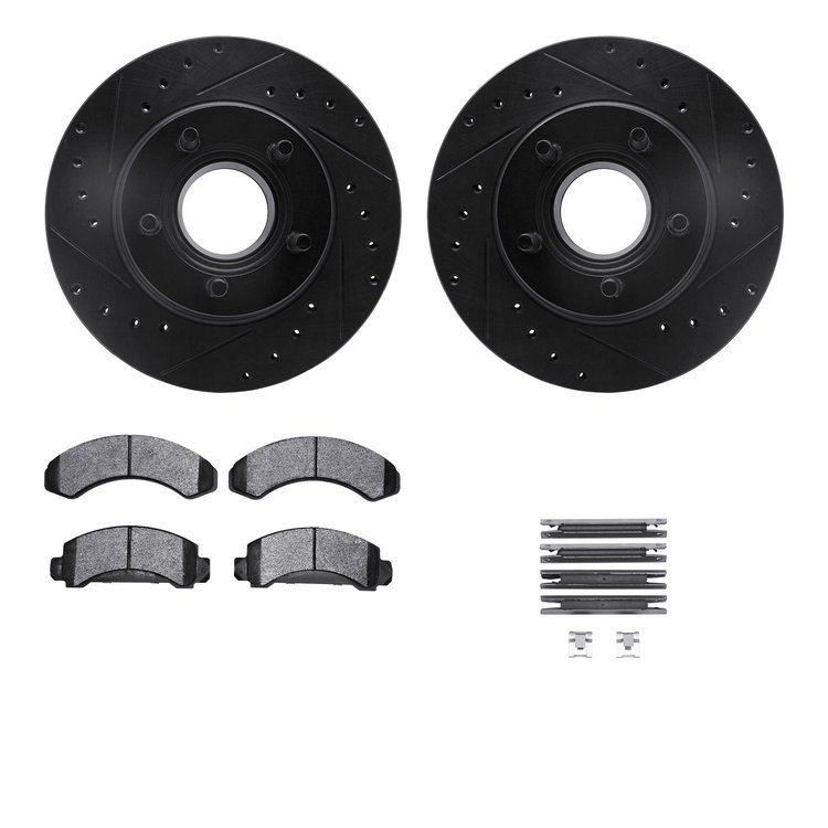 8312-54061 Drilled/Slotted Brake Rotors with 3000-Series Ceramic Brake Pads Kit & Hardware [Black], 1993-1994 Ford/Lincoln/Mercu