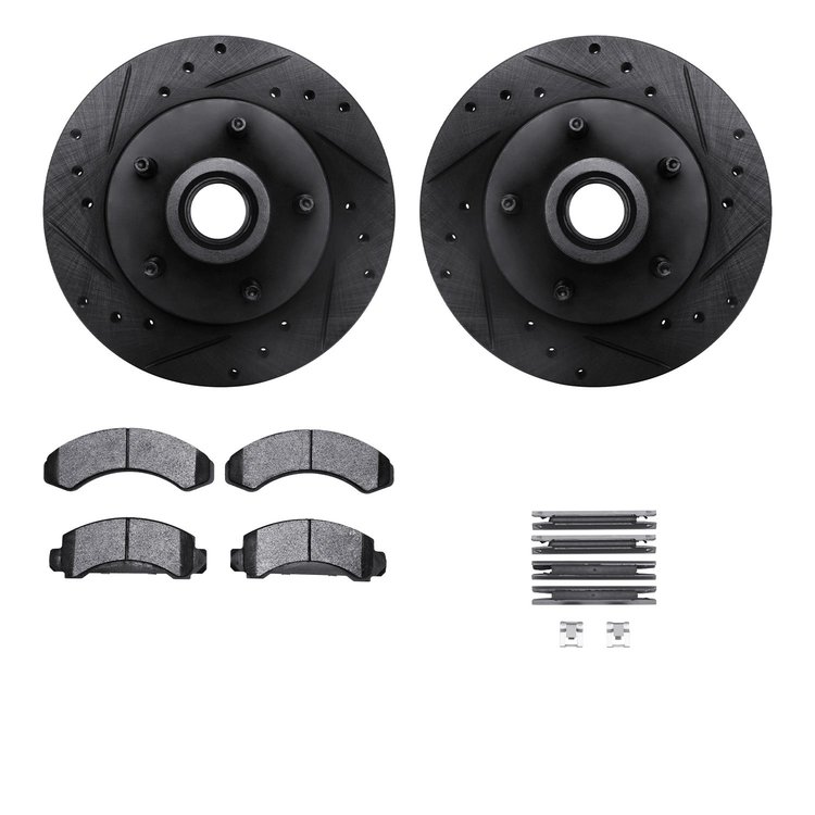 8312-54062 Drilled/Slotted Brake Rotors with 3000-Series Ceramic Brake Pads Kit & Hardware [Black], 1991-1994 Ford/Lincoln/Mercu