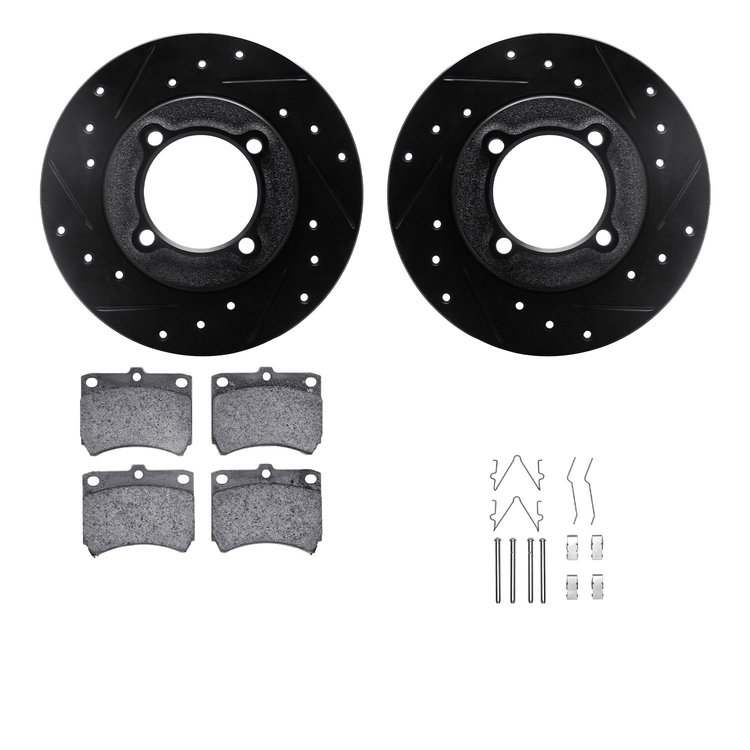 8312-54063 Drilled/Slotted Brake Rotors with 3000-Series Ceramic Brake Pads Kit & Hardware [Black], 1988-1993 Ford/Lincoln/Mercu