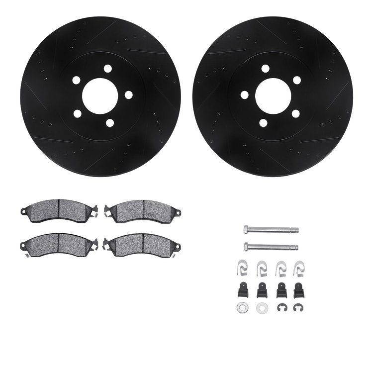 8312-54064 Drilled/Slotted Brake Rotors with 3000-Series Ceramic Brake Pads Kit & Hardware [Black], 1994-2004 Ford/Lincoln/Mercu