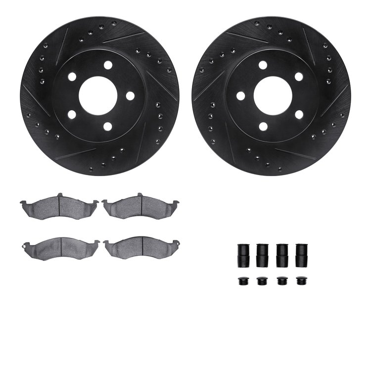8312-54065 Drilled/Slotted Brake Rotors with 3000-Series Ceramic Brake Pads Kit & Hardware [Black], 1989-1990 Ford/Lincoln/Mercu