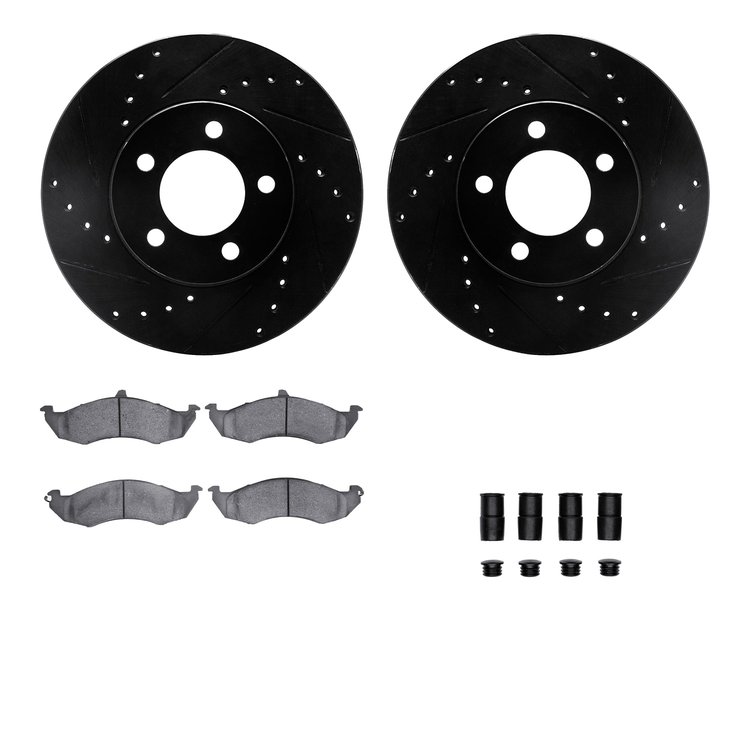 8312-54066 Drilled/Slotted Brake Rotors with 3000-Series Ceramic Brake Pads Kit & Hardware [Black], 1991-1992 Ford/Lincoln/Mercu