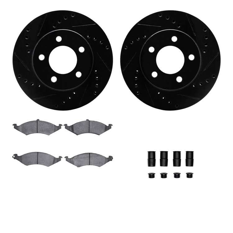 8312-54069 Drilled/Slotted Brake Rotors with 3000-Series Ceramic Brake Pads Kit & Hardware [Black], 1991-1993 Ford/Lincoln/Mercu