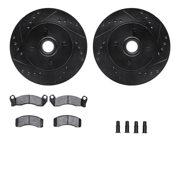 8312-54070 Drilled/Slotted Brake Rotors with 3000-Series Ceramic Brake Pads Kit & Hardware [Black], 1987-1993 Ford/Lincoln/Mercu