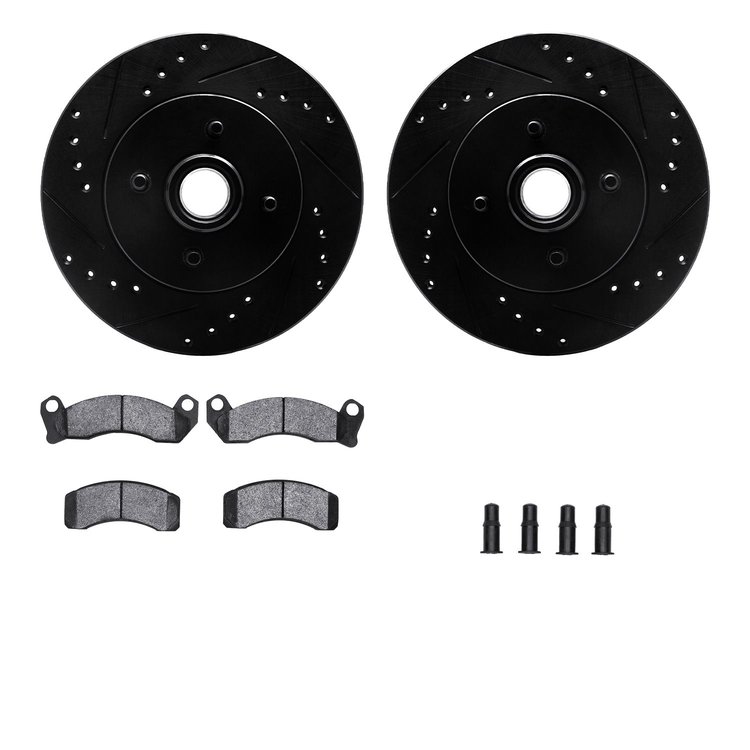 8312-54071 Drilled/Slotted Brake Rotors with 3000-Series Ceramic Brake Pads Kit & Hardware [Black], 1987-1988 Ford/Lincoln/Mercu