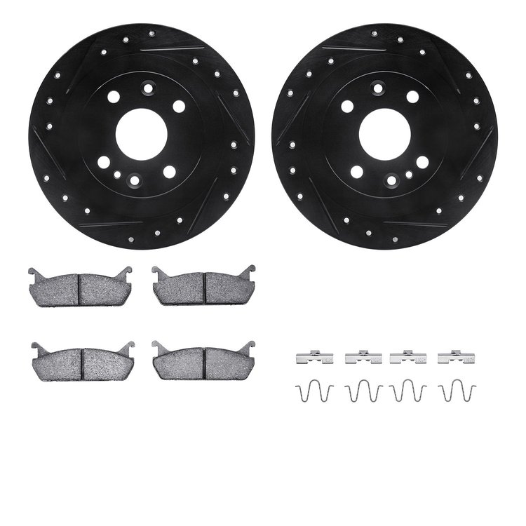 8312-54073 Drilled/Slotted Brake Rotors with 3000-Series Ceramic Brake Pads Kit & Hardware [Black], 1990-1996 Ford/Lincoln/Mercu