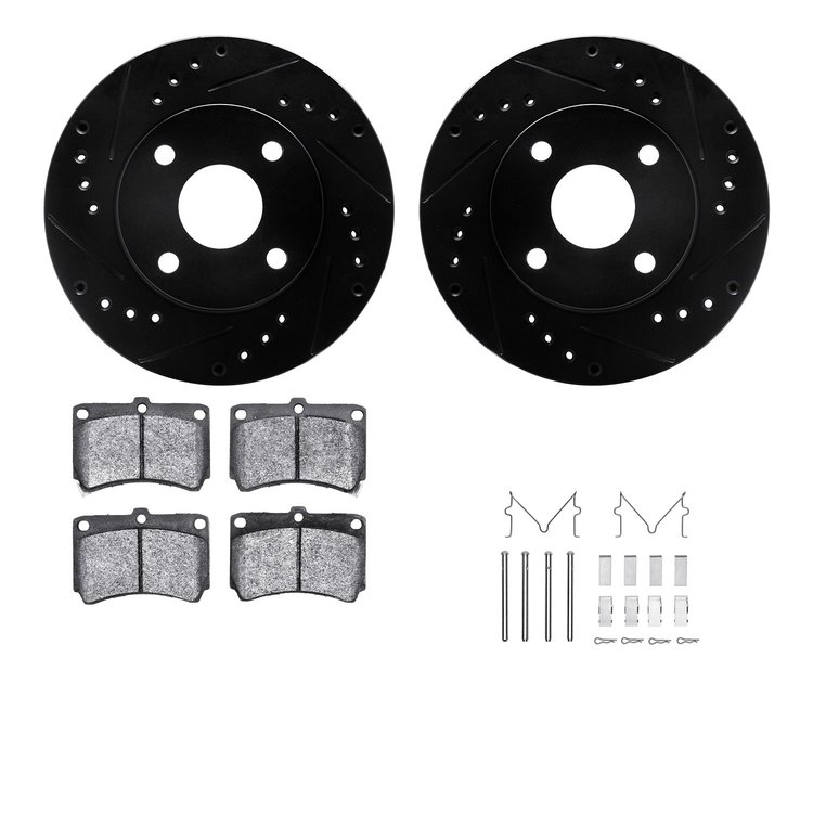 8312-54074 Drilled/Slotted Brake Rotors with 3000-Series Ceramic Brake Pads Kit & Hardware [Black], 1990-1998 Ford/Lincoln/Mercu
