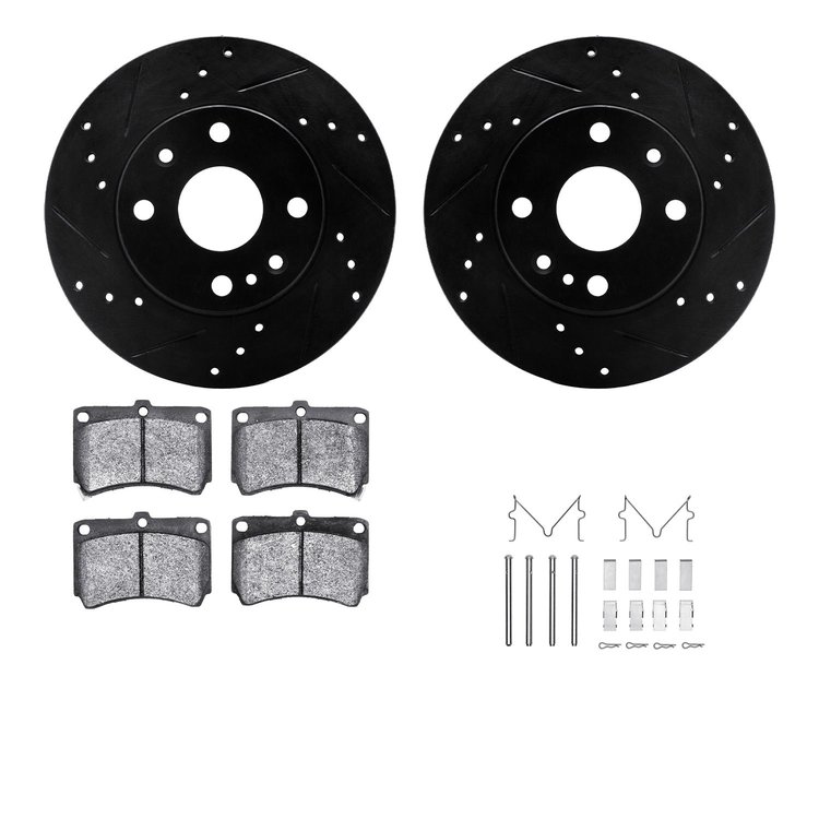 8312-54075 Drilled/Slotted Brake Rotors with 3000-Series Ceramic Brake Pads Kit & Hardware [Black], 1994-1997 Ford/Lincoln/Mercu
