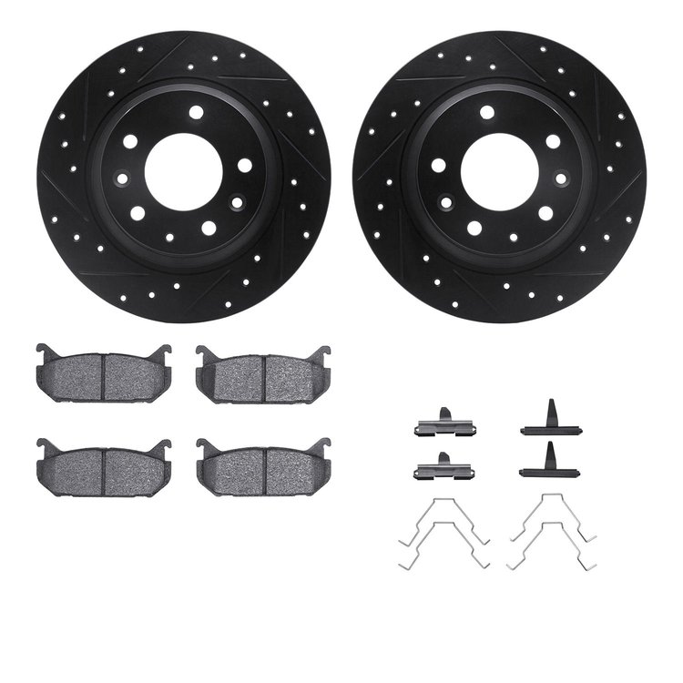 8312-54080 Drilled/Slotted Brake Rotors with 3000-Series Ceramic Brake Pads Kit & Hardware [Black], 1998-2002 Ford/Lincoln/Mercu