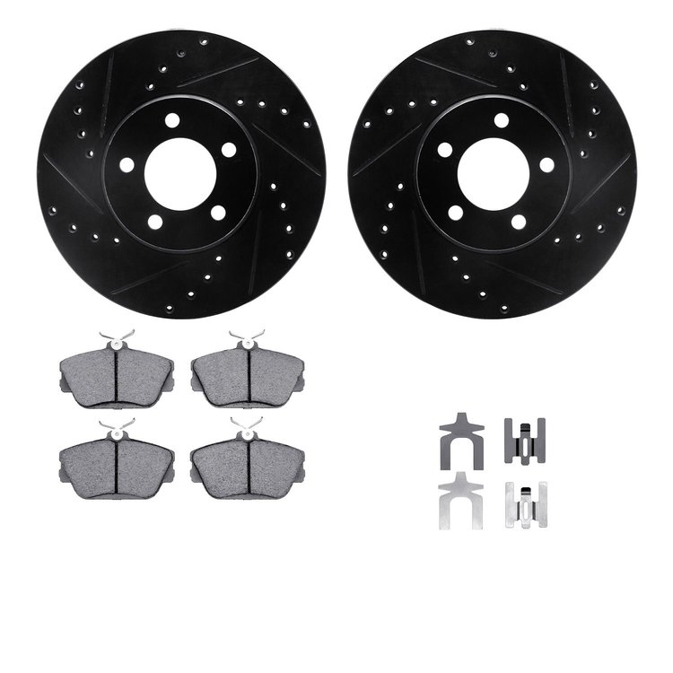 8312-54081 Drilled/Slotted Brake Rotors with 3000-Series Ceramic Brake Pads Kit & Hardware [Black], 1993-2007 Ford/Lincoln/Mercu