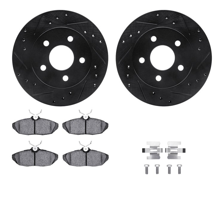 8312-54082 Drilled/Slotted Brake Rotors with 3000-Series Ceramic Brake Pads Kit & Hardware [Black], 1993-1998 Ford/Lincoln/Mercu