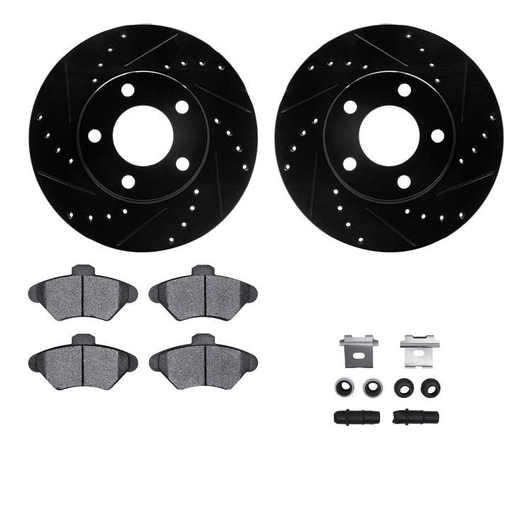 8312-54083 Drilled/Slotted Brake Rotors with 3000-Series Ceramic Brake Pads Kit & Hardware [Black], 1994-1998 Ford/Lincoln/Mercu