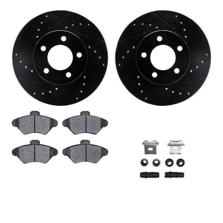 8312-54084 Drilled/Slotted Brake Rotors with 3000-Series Ceramic Brake Pads Kit & Hardware [Black], 1993-1997 Ford/Lincoln/Mercu