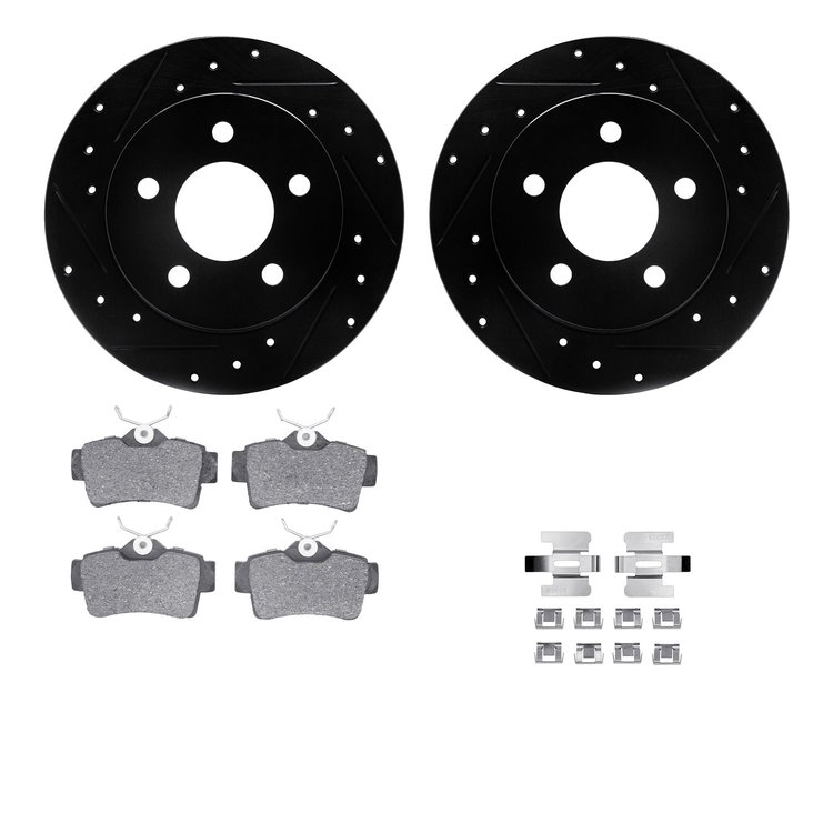 8312-54090 Drilled/Slotted Brake Rotors with 3000-Series Ceramic Brake Pads Kit & Hardware [Black], 1994-2004 Ford/Lincoln/Mercu