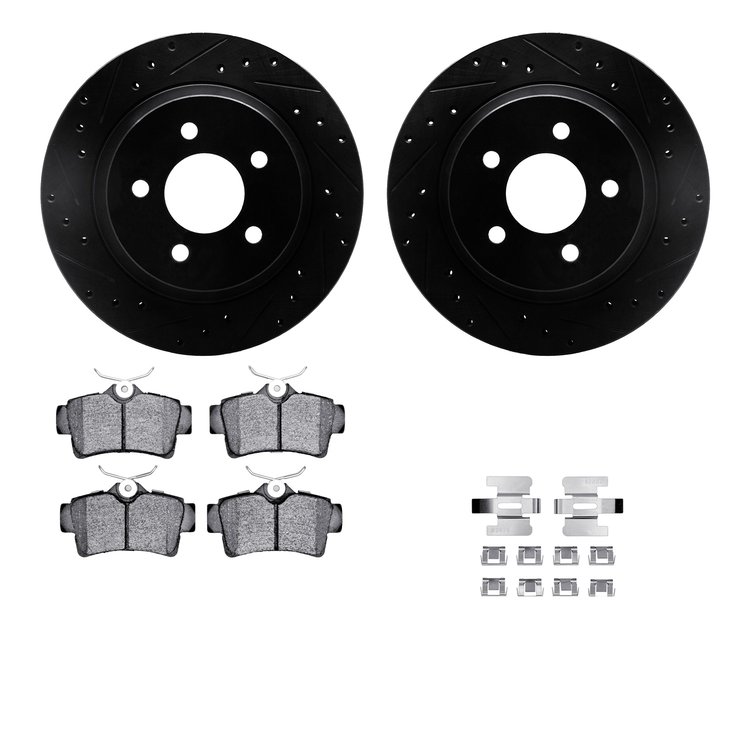 8312-54091 Drilled/Slotted Brake Rotors with 3000-Series Ceramic Brake Pads Kit & Hardware [Black], 1994-2004 Ford/Lincoln/Mercu