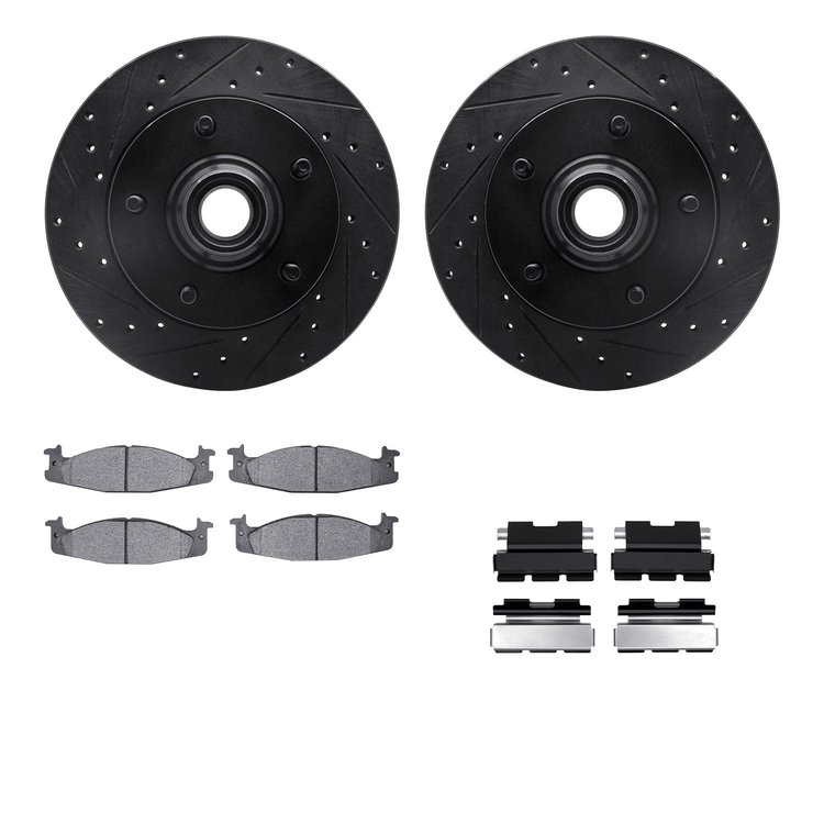8312-54093 Drilled/Slotted Brake Rotors with 3000-Series Ceramic Brake Pads Kit & Hardware [Black], 1994-2003 Ford/Lincoln/Mercu