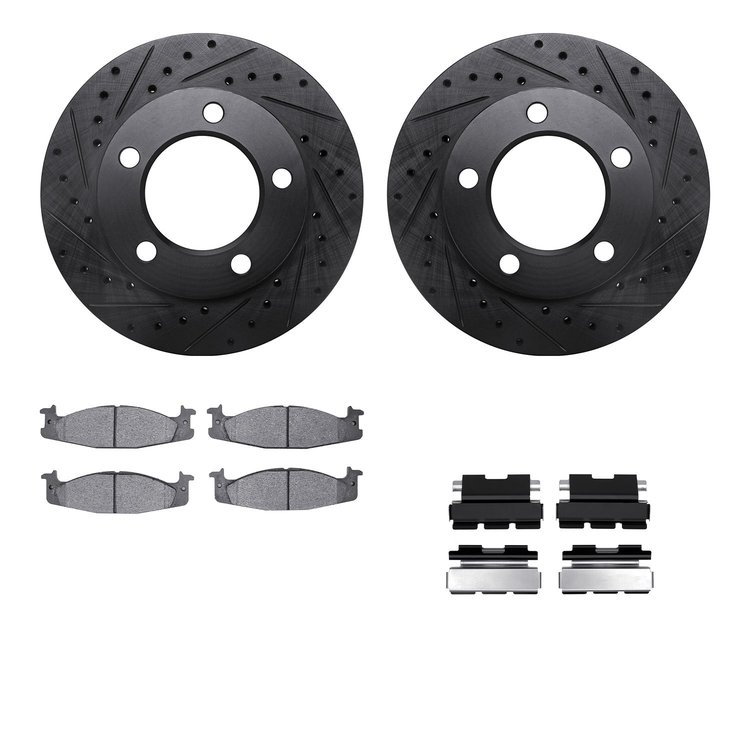8312-54094 Drilled/Slotted Brake Rotors with 3000-Series Ceramic Brake Pads Kit & Hardware [Black], 1994-1996 Ford/Lincoln/Mercu