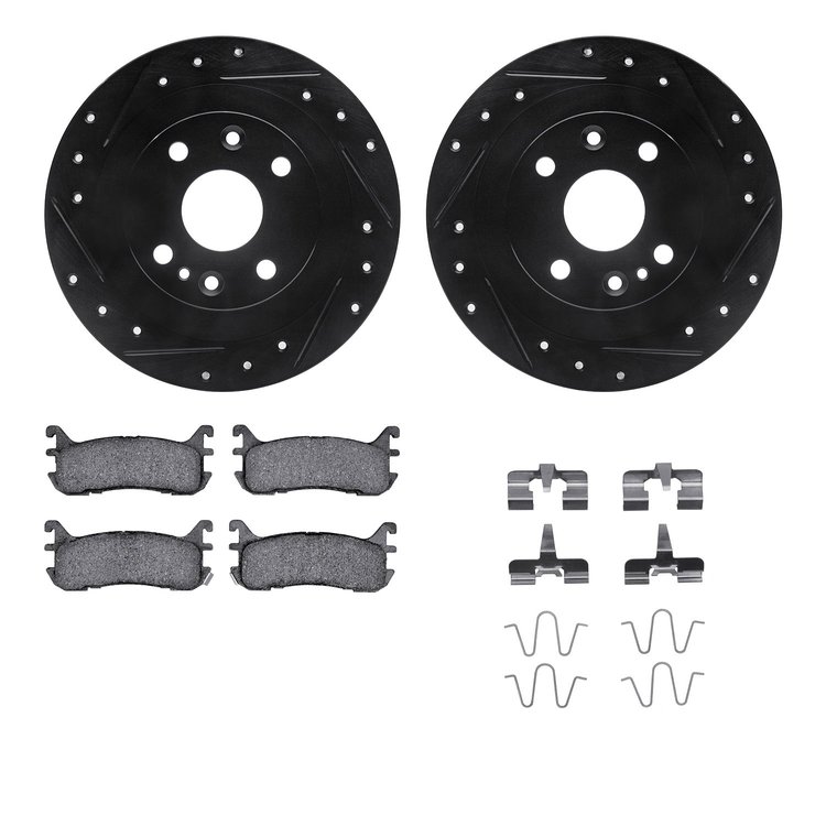 8312-54099 Drilled/Slotted Brake Rotors with 3000-Series Ceramic Brake Pads Kit & Hardware [Black], 1994-2003 Ford/Lincoln/Mercu